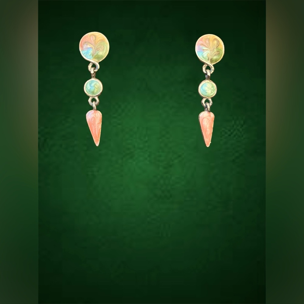 Boho Orange and Green Dangle Earrings Made in USA
